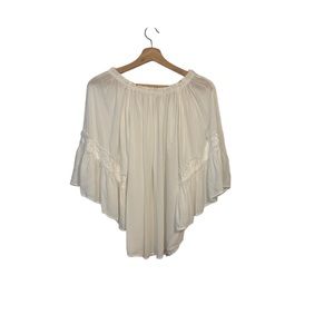 Punch White Blouse with Large Bell Sleeves and Iridescent Sequin Embelli…